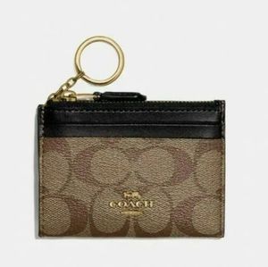 Coach Signature Brown and Black Card Case Keyring